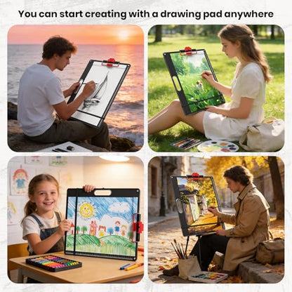 13x17 Inch Drawing Board with Handle – Aluminum Portable Sketch Board, 2-in-1 Clip, Elastic Band, Non-Slip Matte Surface, Lanyard Hole – Art Supplies for Adults & Students(Black&White-2 Pack) - color: BLACK&WHITE-2 Pack