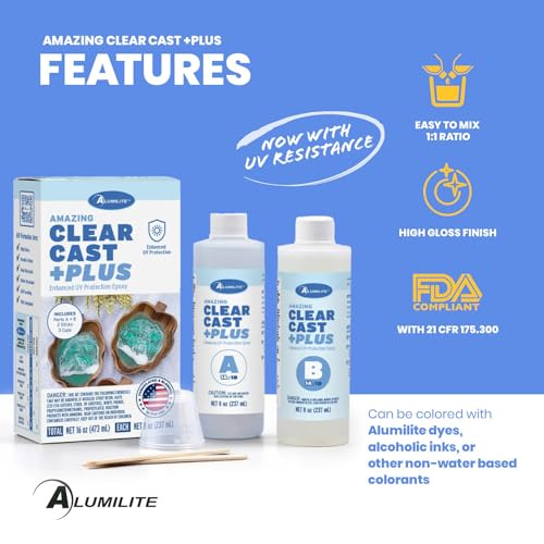 Alumilite Amazing Clear Cast Plus Epoxy Resin Kit for Making and Molding, UV, Plastic Coating, Casting for Countertops, Cups, Tumblers, High-Gloss, Glass Finish - 16 oz (8 oz Part A + 8 oz Part B) - size: 16 fl. oz.