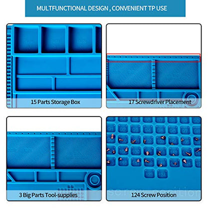 Kaisiking 4 Pcs Large Soldering Mat Set Silicone Repair Mat Placing Screws with Anti-Static Wrist and 2 Tweezers Computer Repair Mat for Soldering, Electronics Repair,Size 21.6 x 13.8 Inch - color: 180 Soldering Mat Kit