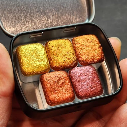 IUILE Handmade Watercolor Paints - Bronze Half Pan Set (5 colors) - color: Bronze