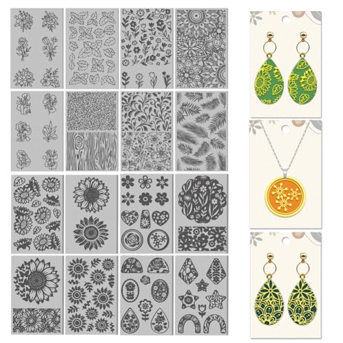 CHGCRAFT 16 Pcs Plants Flowers Pattern Polymer Clay Texture Sheet Rubber Clay Texture Mat for Polymer Clay Making Earrings Jewelry DIY Crafts 4 × 2.5 Inch - style: Flowers Fruits