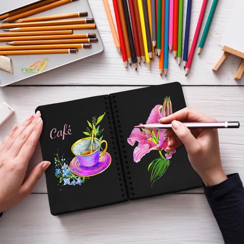 5" x 7" Premium Black Paper Mixed Media Sketchbook,Small Travel Spiral Bound Black Journal Notebook,70 Sheets 110gsm Acid-Free Drawing Paper,Art Supplies for Adults Beginners Artists.Black - color: 1-black paper