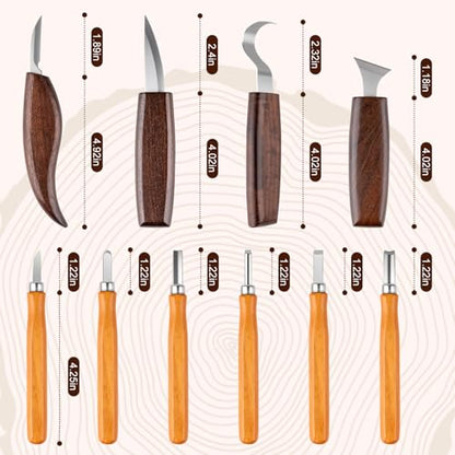 26 IN 1 Wood Carving Tools Kit for Beginners, Complete Woodworking Tools Set Including 4 Wood Knives and 6 Chisels, Wood Whittling Starter Kit for Woodworking DIY Hobby Projects