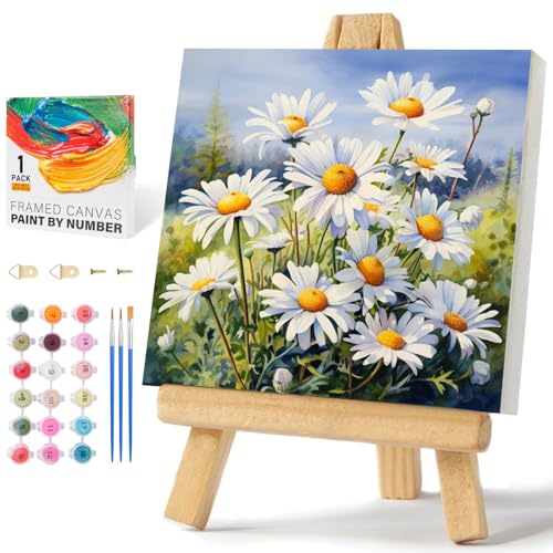 Framed Paint by Numbers Kit for Adults Beginners & Kids Ages 8-12, Daisy Flowers Acrylic Easy Paint by Number with Frame, Watercolor Paint by Number Kits on Canvas Framed (10 * 10 Inch, without Easel) - color: BOP1PF03, size: 10 x 10 Inch