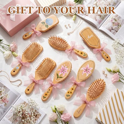 DoubleFill 24 Set DIY Bamboo Hair Brush Crafts Kit Wooden Hairbrush Bulk Gifts Bamboo Paddle Hairbrush for Painting Make Your Own Brush Craft Gift for Massaging Scalp Thick Thin Curly and Dry Hair