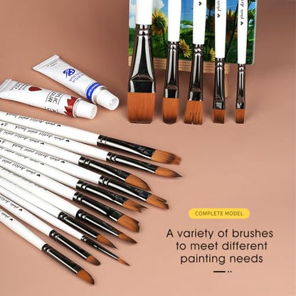 Paint Brushes Set of 16 Pieces YIHUALE Wooden Handles Brushes with Canvas Brush Case, Professional for Oil, Acrylic and Watercolor Painting