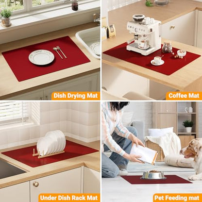2-Pack Extra Thick Silicone Counter Mats - 24”x16” Large Heat Resistant Kitchen Countertop Protector, Non-Slip Hot Pad Trivet for Air Fryer, Hot Pots & Pans, Coffee Maker(Red) - color: Red