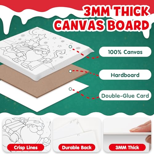conda Pre Printed Canvas for Painting 12 Pcs 6 x 6 Inch, Pre Drawn Canvas Boards with Christmas Pictures to Paint, Theme Canvas Panels Set for Beginners Students, DIY Paint Art Supplies - color: Christmas Canvas