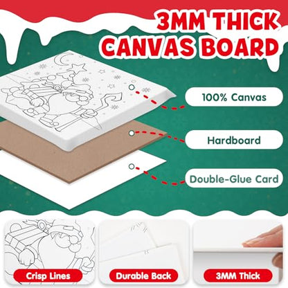 conda Pre Printed Canvas for Painting 12 Pcs 6 x 6 Inch, Pre Drawn Canvas Boards with Christmas Pictures to Paint, Theme Canvas Panels Set for Beginners Students, DIY Paint Art Supplies - color: Christmas Canvas
