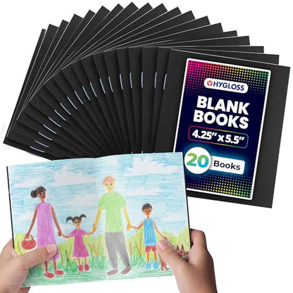 Hygloss Blank Books - Bulk 20 Pack – 4.25" x 5.5" A6 Black Paperback Blank Books for Kids to Write Stories, Doodle, Arts & Crafts – Plain Drawing Sketchbook, Unlined Journal, Notebook Without Lines - color: Black, style: 20 Books