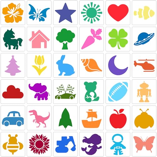 Stencils for Kids, Drawing Stencils for Painting Crafts Reusable Washable Large Art Paint Stencil Primary Shape Template for Fabric Wall Paper (36)