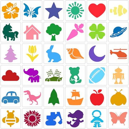 Stencils for Kids, Drawing Stencils for Painting Crafts Reusable Washable Large Art Paint Stencil Primary Shape Template for Fabric Wall Paper (36)