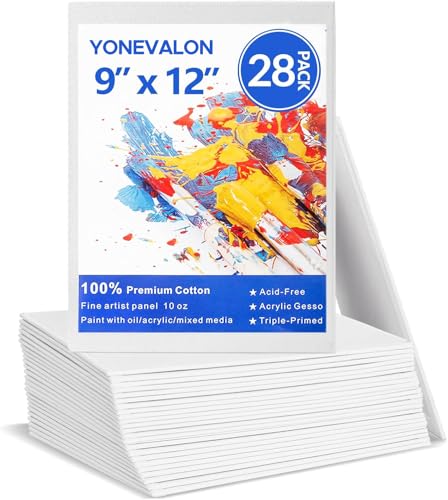 Canvases for Painting 28 Pack, 9 x 12 inch Blank Painting Canvas Boards, Primed Acid-Free 100% Cotton Canvas Panels for Acrylic Oil Tempera Watercolor, Art Supplies for All Skill Level - size: 9"x12" - 28pcs