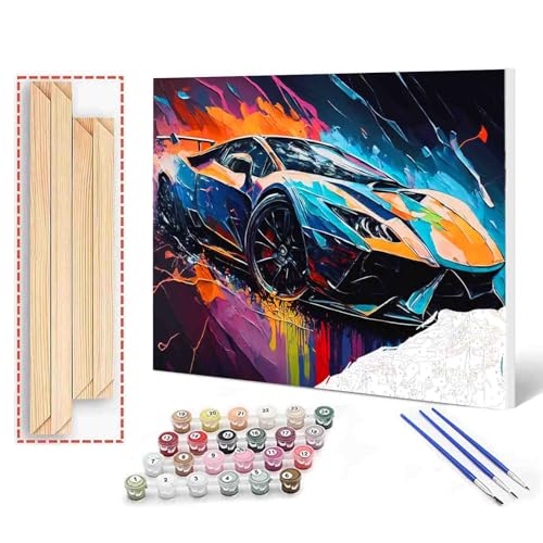 Paint by Numbers for Adults,Cool Sports Car,DIY Acrylic Watercolor Painting by Numbers for Kids Beginners Cool Car Painting Arts Craft Gift for Man's Car Lover(16X20 inches DIY Frame) - color: Car Lovers-01, size: 16''x20''(DIY Frame)