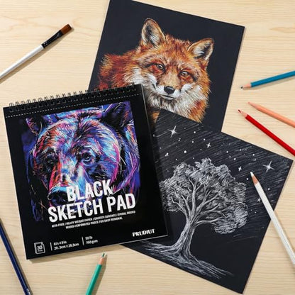 30 Sheets Black Paper Sketchbook, 98lb/160gsm Heavyweight Black Sketch Pad 8×8in, Acid-Free Drawing Paper, Spiral Bound Sketch Book for Teens, Artist - size: 8×8 Inch (1 pack)