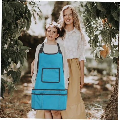 Gardening Apron with Multi Pockets Back Storage Apron for Men Women Artists Gardeners Toolkits Organizer Sky-blue