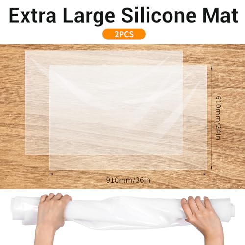 2 Pack Extra Large Silicone Mat, 24 x 36 Inches Non-Slip Heat Resistant Table Protector Clear Silicone Mat for Kitchen Counter, Painting, Clay, Projects, Arts and Crafts (Translucent) - size: 24 x 36 inches