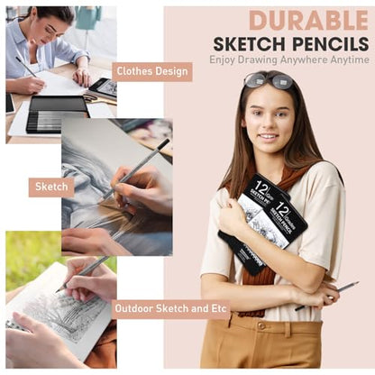 48 Pcs Drawing Sketching Pencil Set, Professional Drawing Pencils (10b - 6h) Graphite Sketch Pencil Artist Pencils Ideal for Beginners & Pro Artists, Drawing Art, Sketching, Shading Christmas Gifts