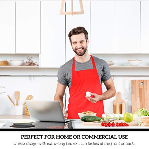 GREEN LIFESTYLE 12 Pack Bib Apron - Unisex Red Aprons, Machine Washable Aprons for Men and Women, Kitchen Cooking BBQ Aprons Bulk (Pack of 12, No Pockets, Red) - color: Red, size: Pack of 12, No Pocket