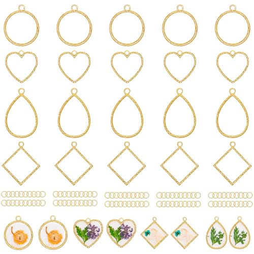 Gartful Open Bezels for Resin Jewelry Making, Hollow Frame Pendants with Jump Rings, Craft Bezels for Necklace, Earrings - style: Engraved Frame - 4 Styles 30PCS