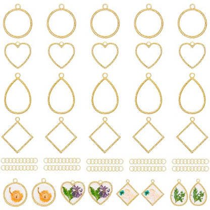 Gartful Open Bezels for Resin Jewelry Making, Hollow Frame Pendants with Jump Rings, Craft Bezels for Necklace, Earrings - style: Engraved Frame - 4 Styles 30PCS