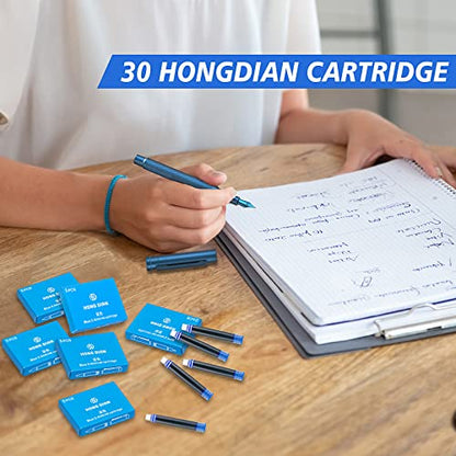 Asvine Hongdian Fountain Pen Blue Ink Cartridges, Set of 30 Refill Ink Cartridges, 3.4 mm Bore Diameter - color: Blue