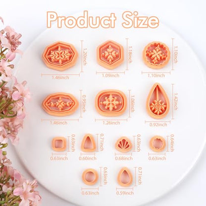 Puocaon Boho Polymer Clay Cutters - 12 Pcs Embossed Clay Cutters for Polymer Clay Earrings, Pendant Drop Dangle Earrings Design Clay Cutters Shape, Tile Decal Clay Jewelry Cutters