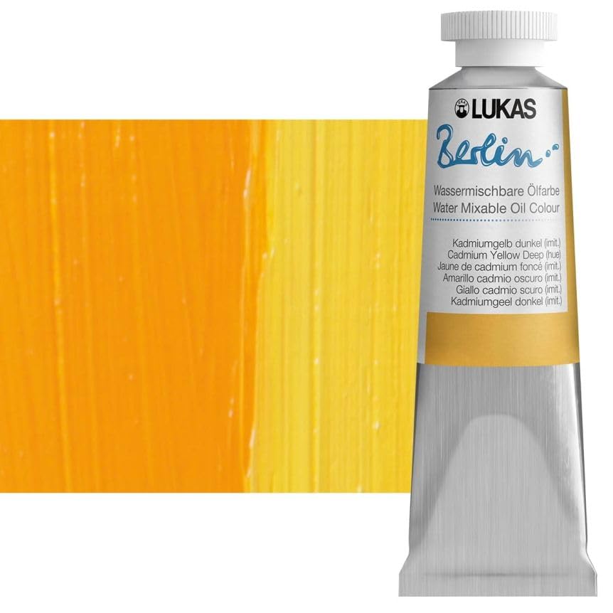 Lukas Berlin Pro Artists Water Mixable Oil Paint 37 ml Tube Cadmium Yellow Deep Hue, Water Soluble, Lightfast Pigments, Quick Drying, Easy Clean-Up, Eco-Friendly, Professional Quality, 40 Color Range - color: Cadmium Yellow Deep Hue, size: 1.25 Fl Oz (Pac