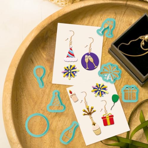 14Pcs Celebrating Birthdays Polymer Clay Cutters Clay Earrings Cutters for Adults Polymer Jewelry Cutter for Earrings Making Birthday Party DIY Supplies - style: Celebrating Birthdays