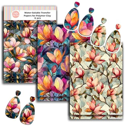GOTO CLAY TOOLS Magnolia Stained Glass Clay Transfer Paper – 6 Pcs (4 x 5.5 inch) Polymer Clay Transfer Sheets for Jewelry Making, Crafts & DIY Clay Designs - color: Stained Glass - Magnolia