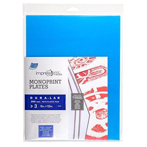 Grafix Impress Print Media Monoprint Plate – 9" x 12”, Pack of 3 – Transparent, Lightweight, Non-Porous .030” Dura-Lar Monoprinting Surface, Economical Alternative to Metal or Glass Plates - size: 9"x12"x0.030", style: Clear, Pack of 3