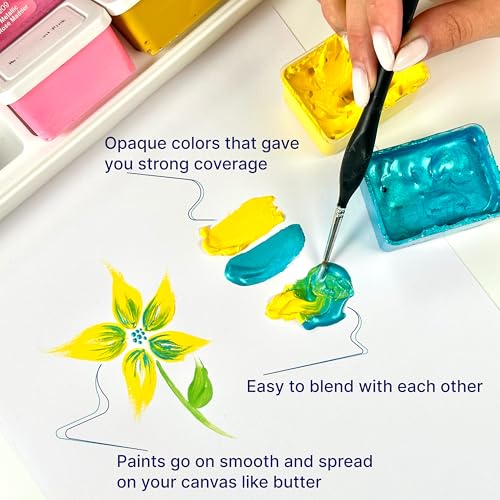 Gouache Paint Set 42 Colors, 50ml Cups with Lids – 24 Metallic & 18 Basic Shades, Refillable Gouache, Opaque & Creamy, Leakproof Storage, Travel Case, Non-Toxic - color: Metallic and Basic