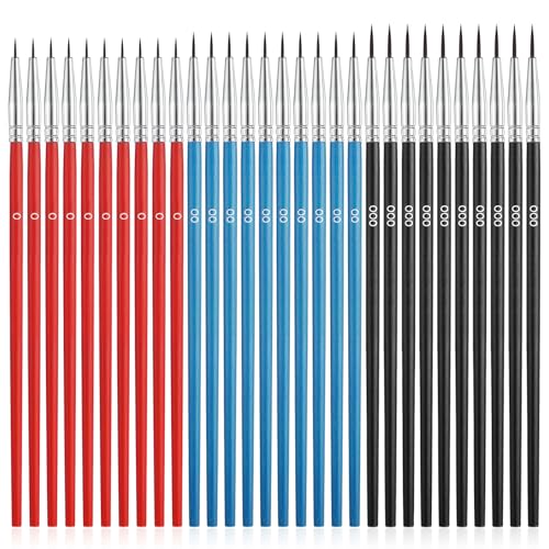 30 Pcs Micro Paint Brushes Tiny Miniature Liner Brushes Fine Detail Paint Brush 3 Size #000#00#0 Thin Micro Fine Tip for Model Crafts, Watercolor Acrylics Oil & Nail Painting