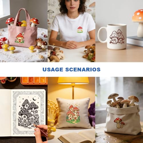 2 Pcs Mushroom Silk Screen Stencil, Whimsical Mushroom Self-Adhesive Reusable Silk Screen Printing Stencils Templates for Painting on Wood, T-Shirt, Fabric, Wall, Home Craft Decor - style: Mushrooms
