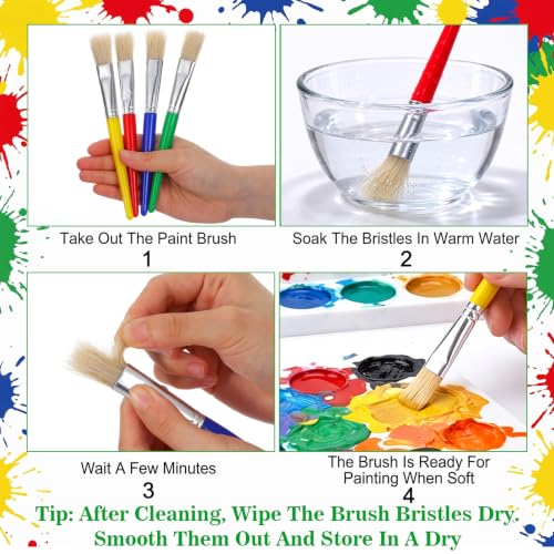 48Pcs Paint Brushes Set, Large Paint Brushes Chubby Brush Set, Easy Clean and Hold Pig Bristle Round and Flat Brush with Colorful Handles for Classroom Acrylic Watercolor Washable Paints
