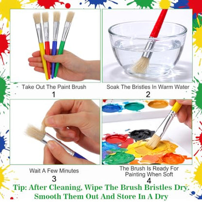 48Pcs Paint Brushes Set, Large Paint Brushes Chubby Brush Set, Easy Clean and Hold Pig Bristle Round and Flat Brush with Colorful Handles for Classroom Acrylic Watercolor Washable Paints