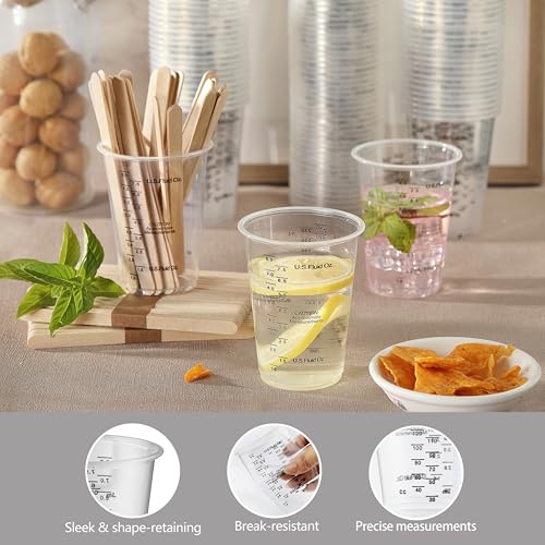 120pcs 8oz Graduated Clear Plastic Resin Epoxy Paint Measuring Cups with 120pcs Wooden Stirring Sticks for Mixing Paint, Pigments, Epoxy Resins, Resins