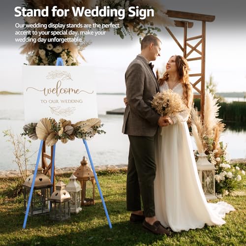 NianFeng Wooden Easel Stand for Sign, Easel Display Stand Floor for Wedding Sign with Adjustable Tray, 63-Inch, Tripod A-Frame Poster Light Duty, Welcome, Art Show & Baby Shower (Blue) - color: Blue