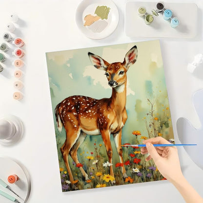 Majestic Fawn Paint by Numbers Kit for Adults - DIY Spotted Deer with Wildflowers Painting on Canvas 16x20 Inches, Acrylic Paint Set, Suitable for Beginners, for Home Decoration or Gifts