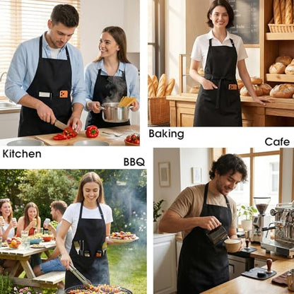 BOHARERS 2 Pack Cooking Kitchen Aprons with 2 pockets Unisex Adjustable Chef Apron for Women Men - color: A1-2 Pack Black