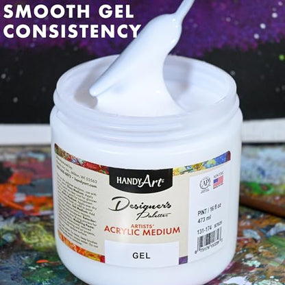 Handy Art Acrylic Gel Medium, 16 oz, Increase Viscosity, Transparent Finish | Additive for Thick Texture, Impasto Effects, & Layering, Mixes with Acrylic Paint, Certified Safe & AP Non-Toxic, Made in USA - color: Gel Medium, size: 16 Fl Oz