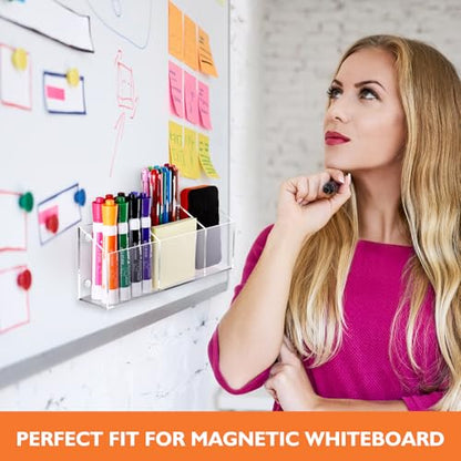 Ameceres Magnetic Pen Holder Classroom Organization Acrylic Marker Holder for Whiteboard Refrigerator Locker Accessories Pencil Dry Erase Marker Basket (3 Compartments * 1) - size: 3 Compartments * 1