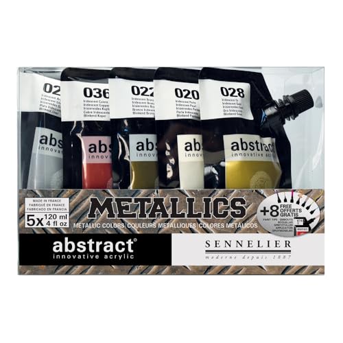 Sennelier Abstract Acrylic Set, 120ml, Metallic, 5-Colors - color: Metallic, style: POUCH