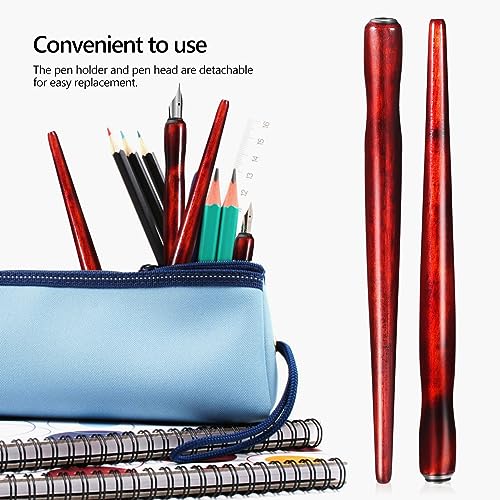 Gadpiparty 12-Piece Wooden Dip Pen Holder Set for Calligraphy, Drawing & Illustration - Portable Dark Red Penholder with Comfort Grip, Ideal for Ink Writing & Sketching