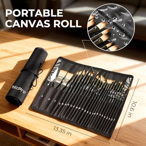 Nicpro 26pcs Paint Brush Set, Professional Paintbrushes with Palette Knife, Craft Paint Brushes for Acrylic Painting, Oil, Watercolor, Gouache & Canvas, Drawing & Art Supplies for Adults, Artists Gift - color: Black