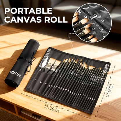 Nicpro 26pcs Paint Brush Set, Professional Paintbrushes with Palette Knife, Craft Paint Brushes for Acrylic Painting, Oil, Watercolor, Gouache & Canvas, Drawing & Art Supplies for Adults, Artists Gift - color: Black