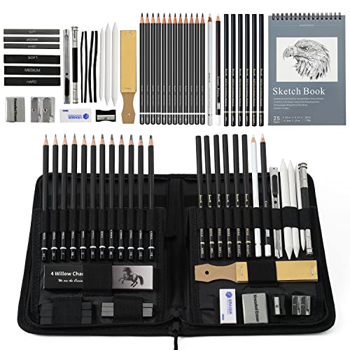 Brusarth 42 Pack Drawing Set Sketching Kit, Pro Art Sketch Supplies with Sketchbook, Include Graphite Pencil, Charcoal Pencil, Sharpener, Eraser Art Supplies for Artists Adults Teens Beginner