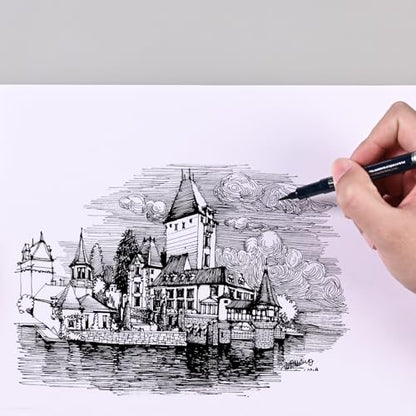 Micro Drawing Pens Art Pens, Fineliner - 12 Assorted Sizes, Fine Line Waterproof Black Ink Artist Supplies for Artists Adults Sketch Outline Anime Illustration Manga Writing