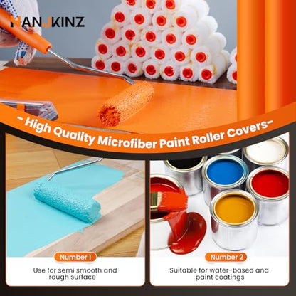 60 Pack Microfiber Paint Roller 4 Inch, Small Paint Roller Covers, 3/8 Inch Nap, Mini Paint Rollers for House Painting with Paint Roller Frame, Wall Painting Tool - size: 4 Inch,60 Pack