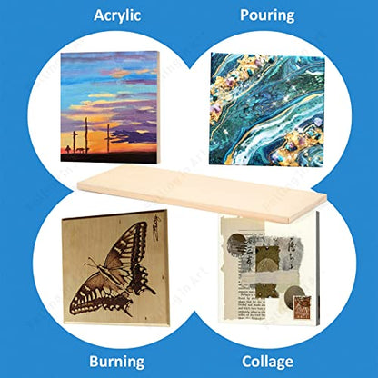 Falling in Art Unfinished Birch Wood Panels Kit for Painting, Wooden Canvas 2 Pack of 12x36’’ Studio 1’’ Deep, Cradle Boards for Pouring, Art, Crafts, Burning and More - size: 12'' x 36''